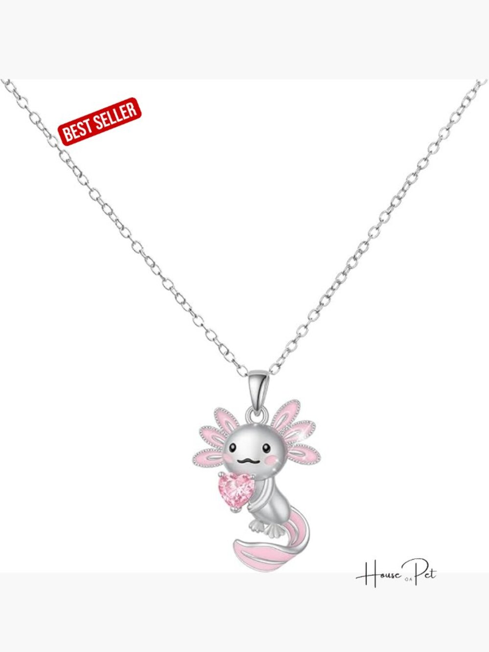 Cute Axolotl Pendant Necklace with Crystals, Adjustable Chain, Zinc Alloy